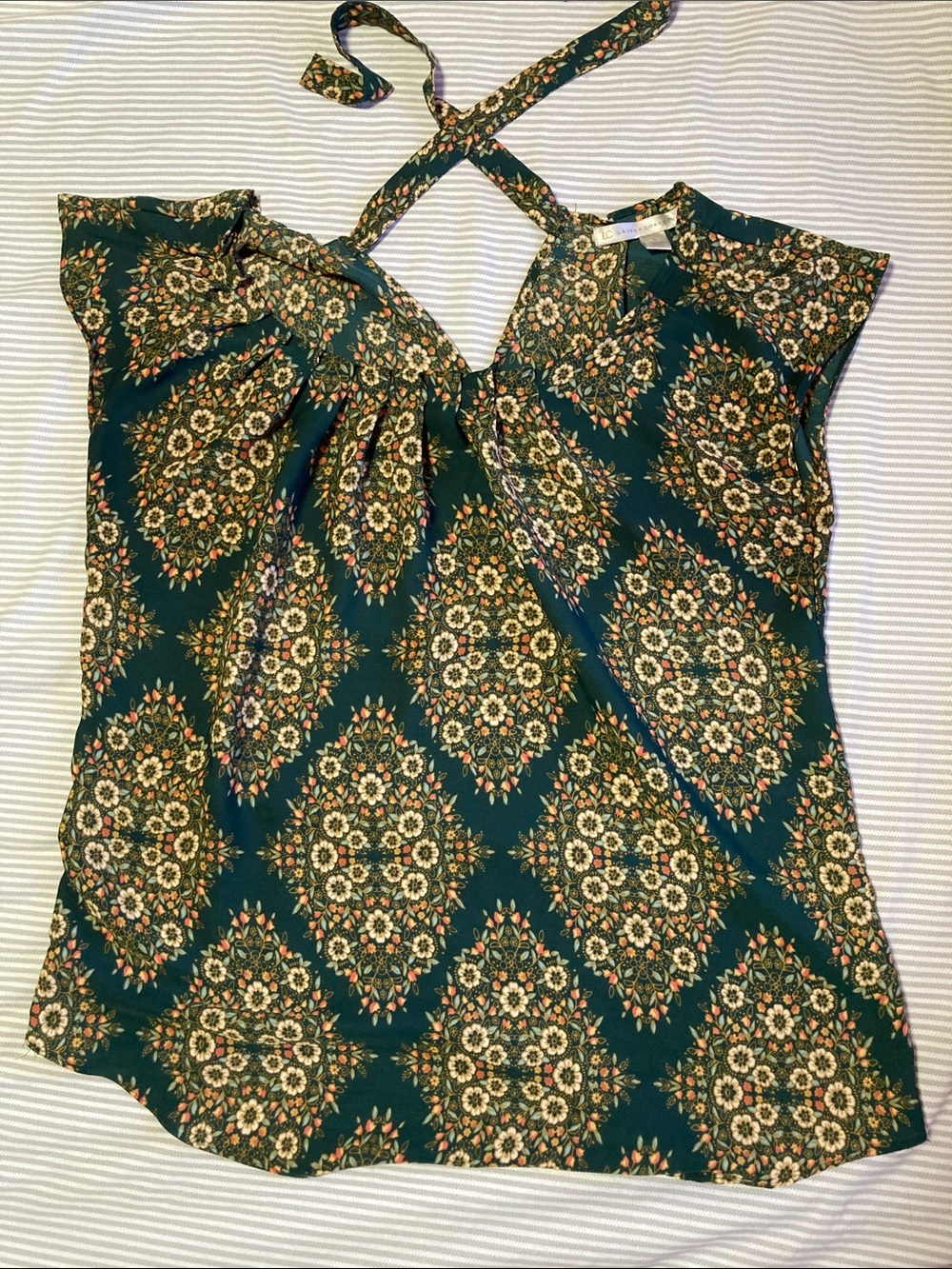LC Lauren Conrad Green Floral Blouse